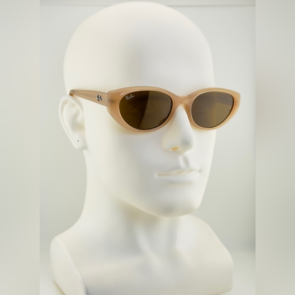 Ray-Ban Sunglasses Bio-Based RB4457D Polished Opal Beige Frame Dark Brown Lenses - Picture 4 of 15
